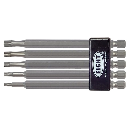 Eight Tool EX-IMPACT HIGH IMPACT TORX BIT 6.35MM SHANK 9&13MM GROOVE SET, 5PC T10-T30 X 100MM OAL EA-310-5S100